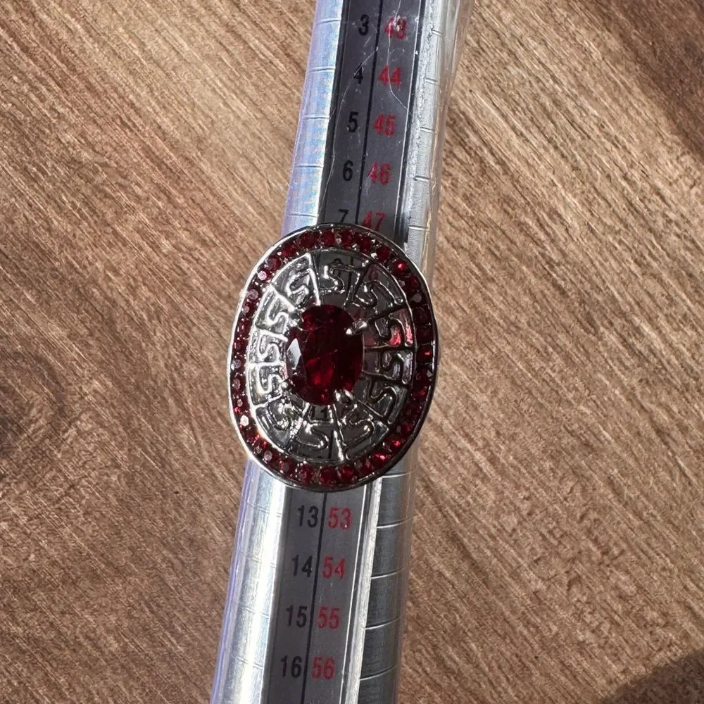Red Rhinestone Silver Tone Costume Chunky Ring Size 5 1/4 Statement